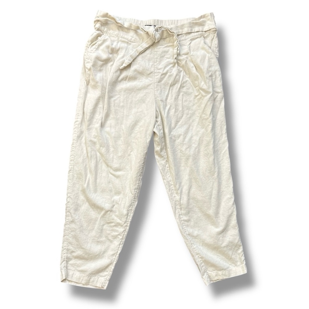 Who What Wear Beige Linen Blend Tie Waist Ankle Pants Women’s Size XL Coastal